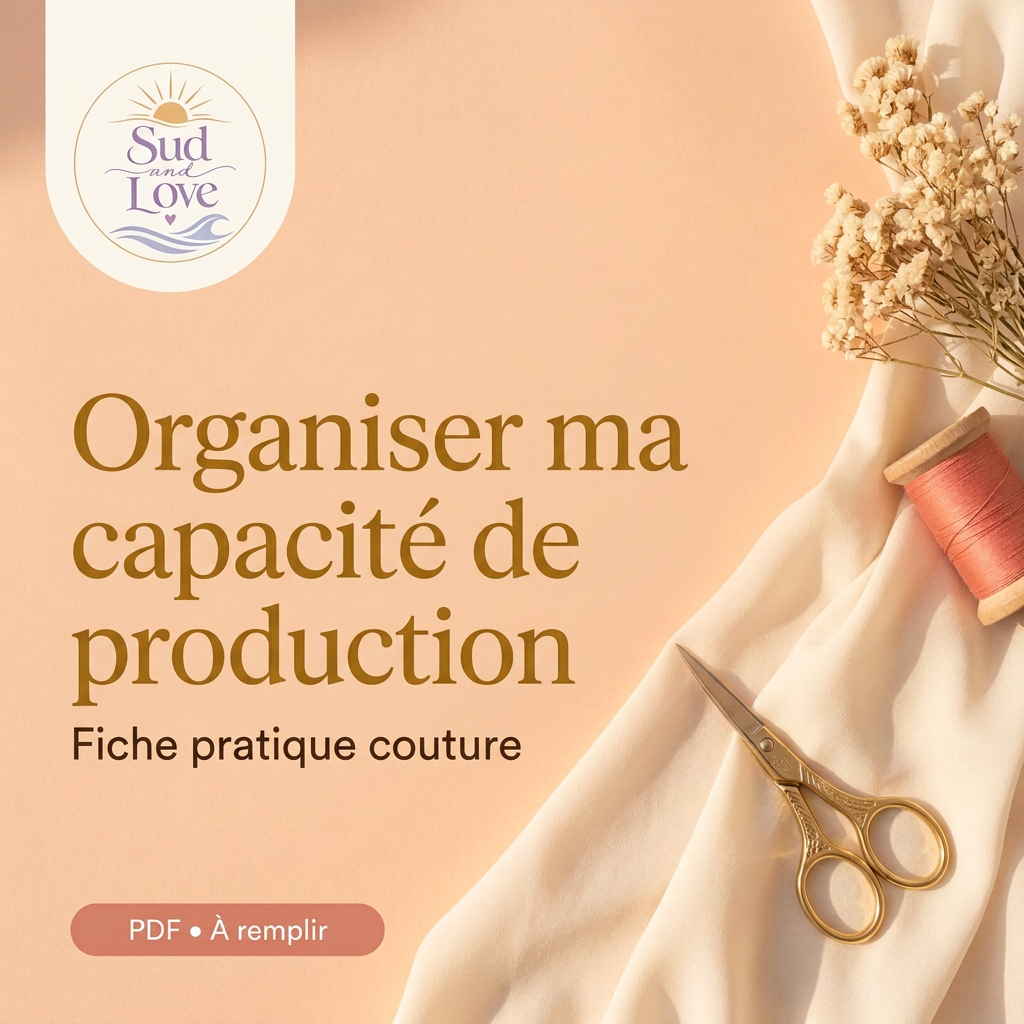 Fiche Organiser ma capacité de production, Sud & Love, sur fond couture crème et pêche.